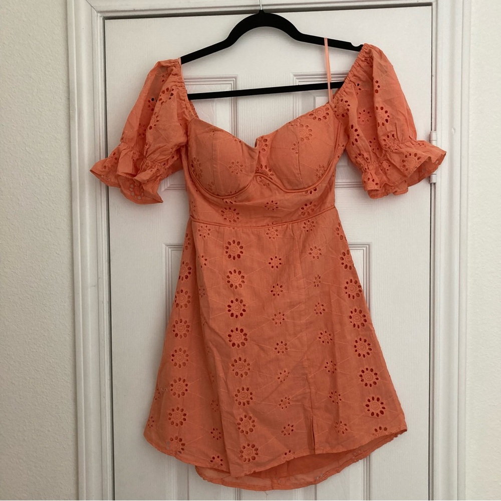 Orange eyelet mini dress